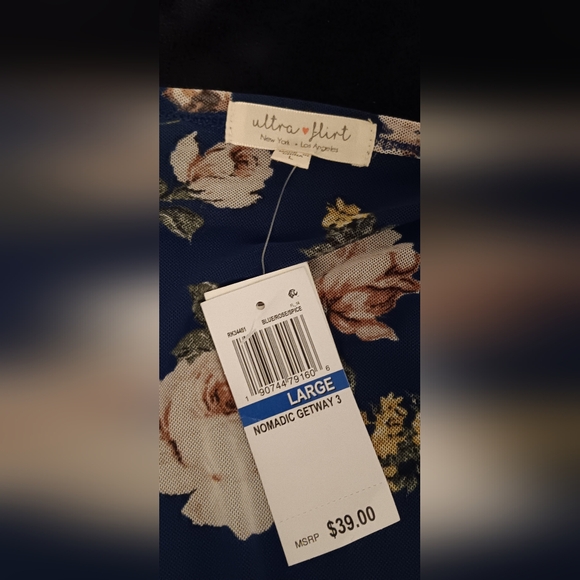 Ultra Flirt Sheer Blue Floral Kimono Duster Women's Size L New With Tags - Picture 5 of 5